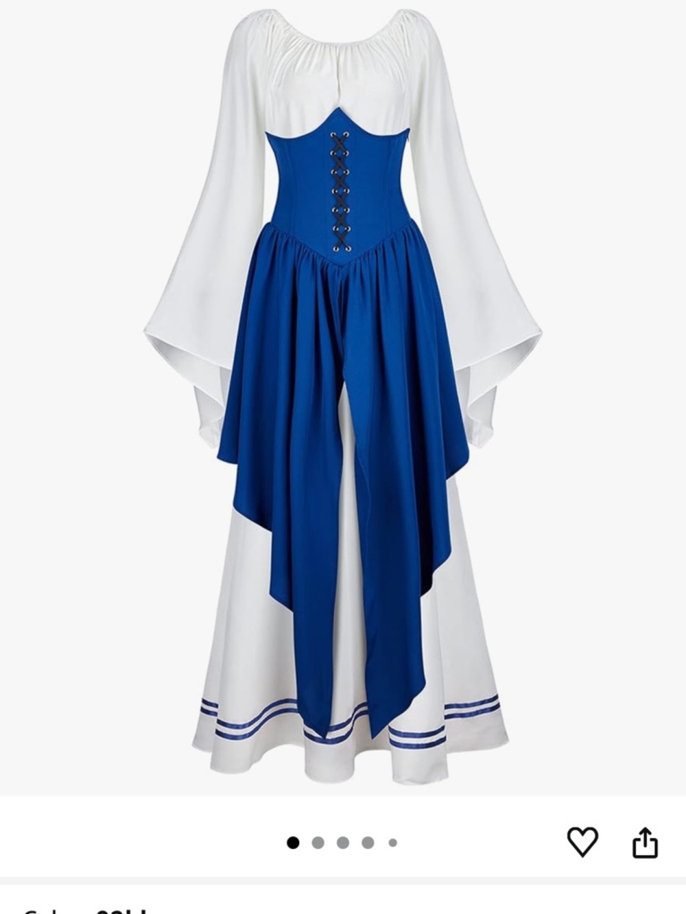 White and Blue Renaissance Peasant Dress with Corset